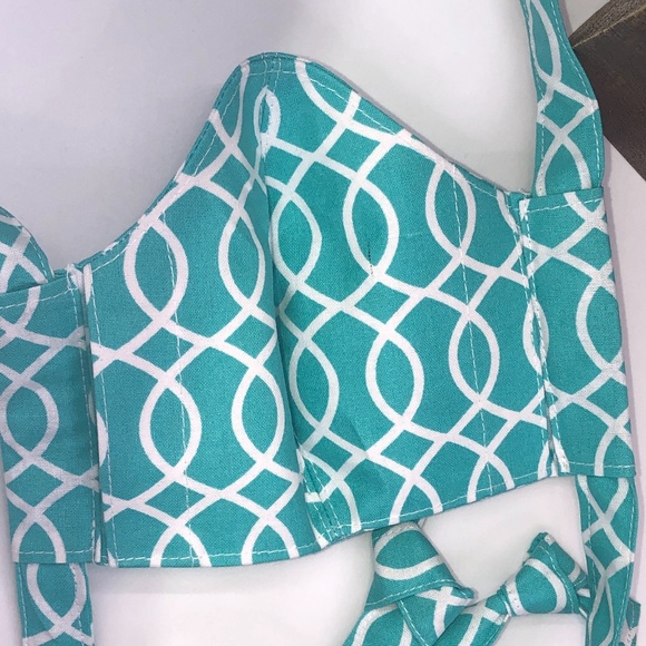 Face Mask Teal/White Print with Adjustable Ties - Picture 8 of 8